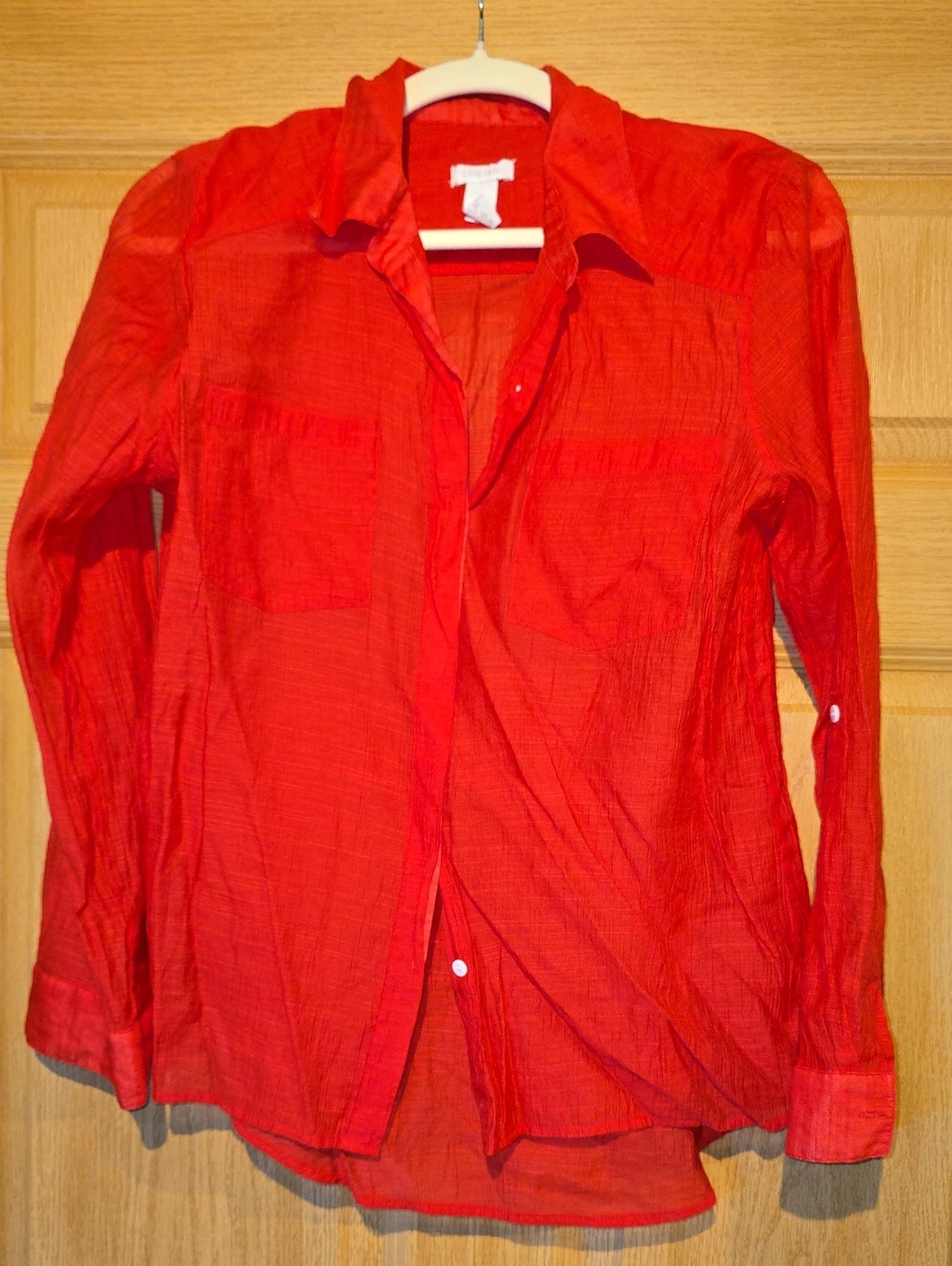 Chico's Red Button-Up Sheer Blouse